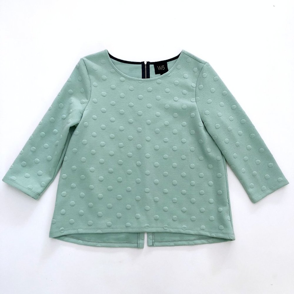 ANTHRO W5 Women's Mint Pastel Green Polka Dot Sleeve Shirt Blouse Top Large